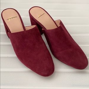 J Crew Ashen - Burgundy Suede block heel mules